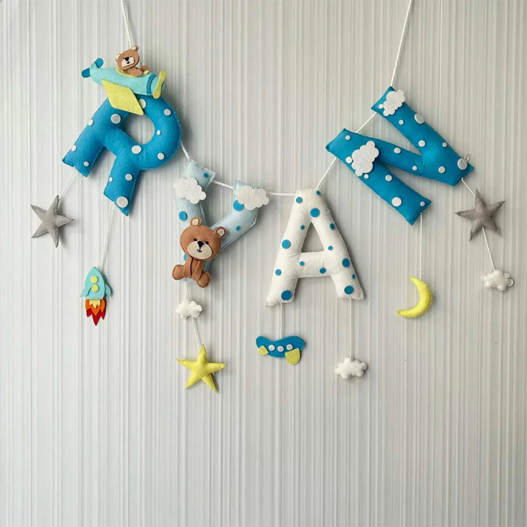 Teddy on a Plane Cot Mobile & Bunting Combo