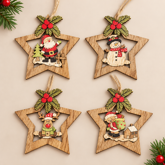 Timber Twinkle Star Ornaments- Set of 4
