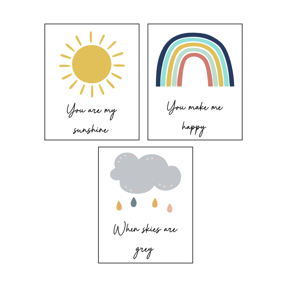 Birth Statistics Frame - Rainbow Sunshine Quotes (Set Of 3)