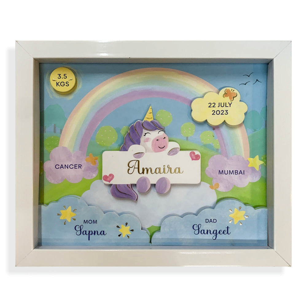 Shadow Box Frame with Gold Foil - Unicorn