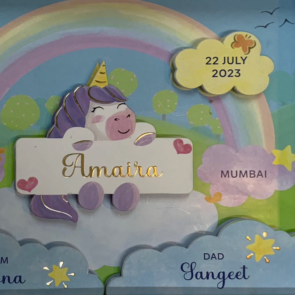 Shadow Box Frame with Gold Foil - Unicorn