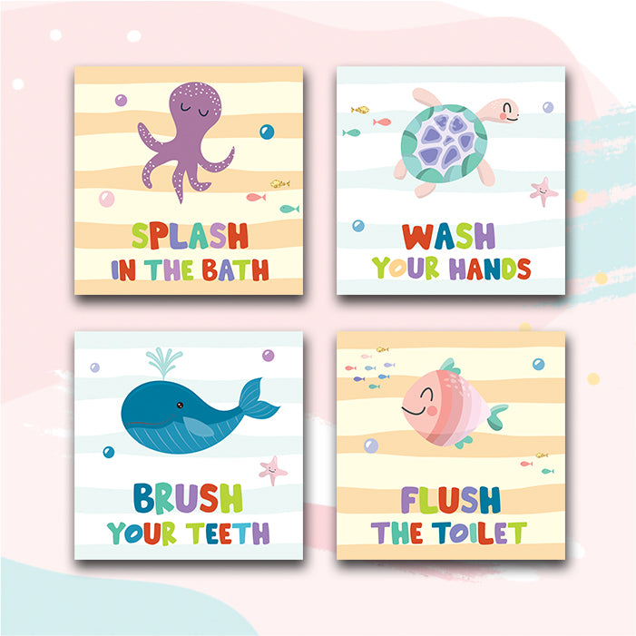 Under The Sea Bathroom Frames for Wall (Set of 4)
