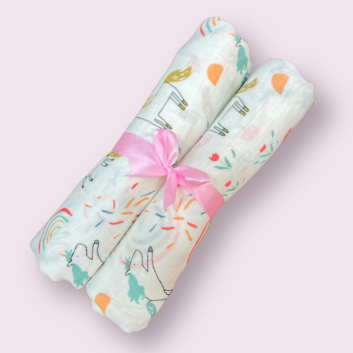 Unicorn Whispers Wraps Muslin Swaddles - Set of 2