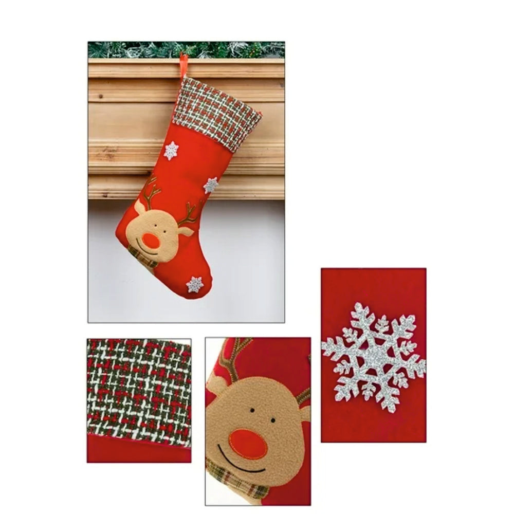 Plaid & Pine Stocking- Reindeer