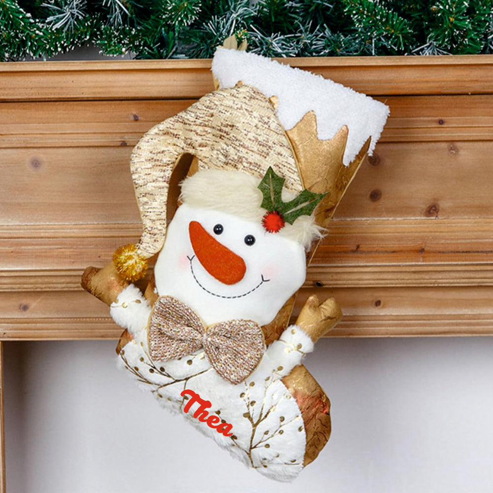 Golden Glow Stocking - Snowman