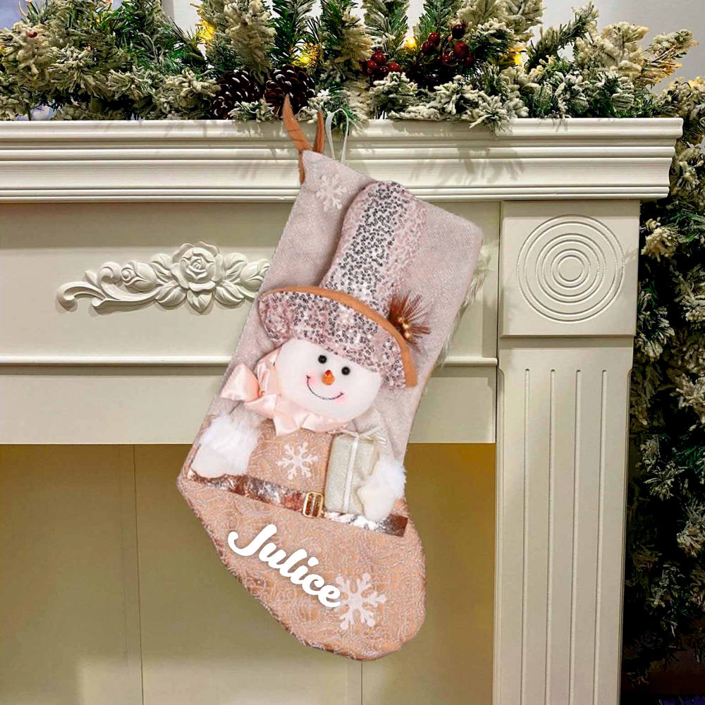 Blush & Gold Wonderland Stocking - Snowman