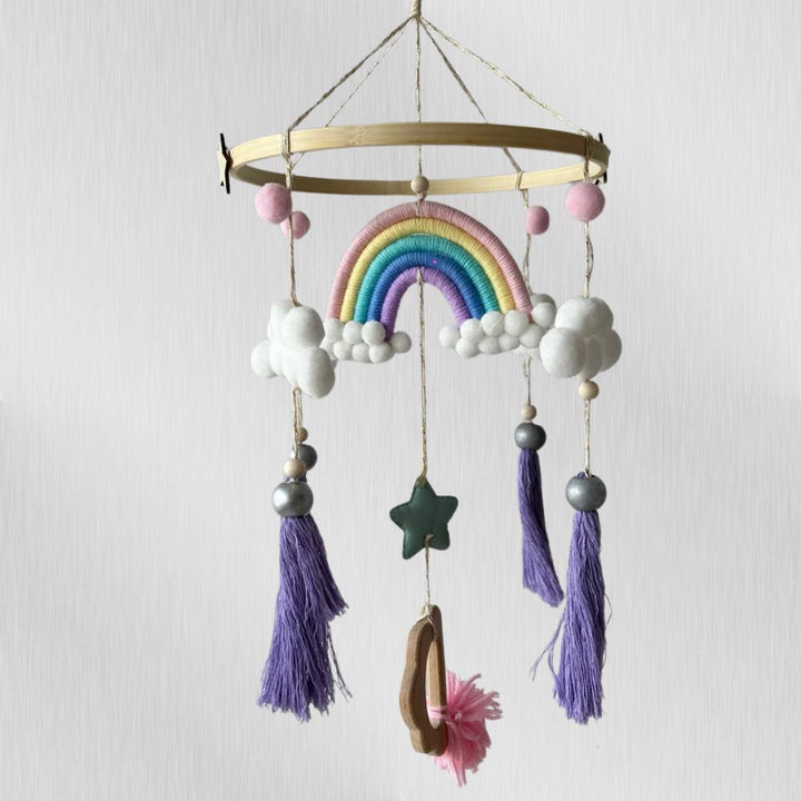 Babble Wrap Macrame Cot / Crib Mobile - Rainbow Dreams