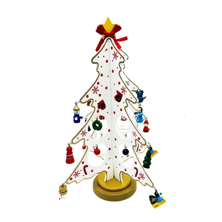 Babble Wrap Wooden DIY 3D Winter Wonderland Tabletop Tree With 20 Ornaments (White)