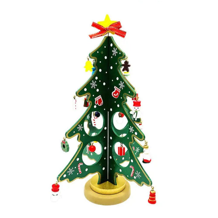 Babble Wrap Wooden DIY 3D Winter Wonderland Tabletop Tree With 20 Ornaments (Green)