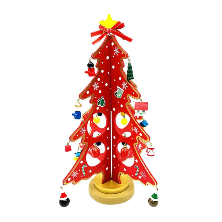 Babble Wrap Wooden DIY 3D Winter Wonderland Tabletop Tree With 20 Ornaments (Red)