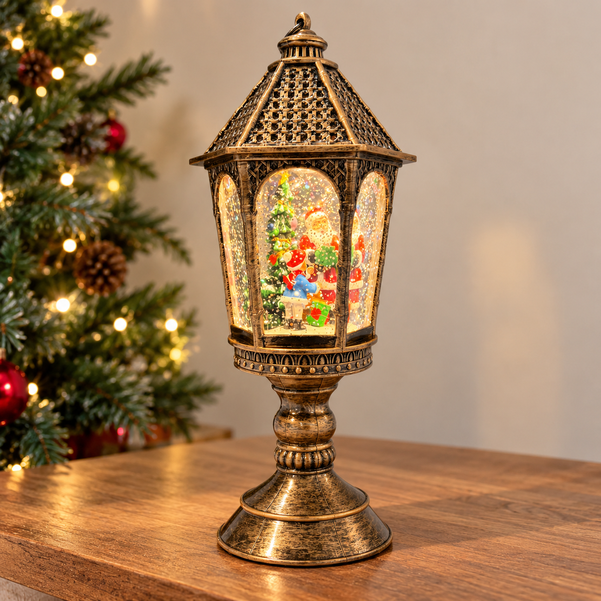 Vintage Musical Light-Up Santa Lantern