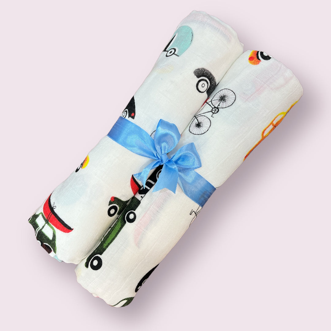 Vroom & Zoom Muslin Swaddles - Set of 2