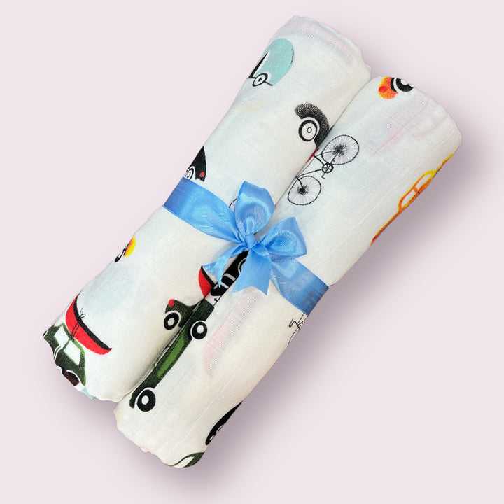 Vroom & Zoom Muslin Swaddles - Set of 2