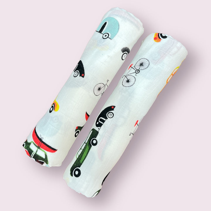 Vroom & Zoom Muslin Swaddles - Set of 2