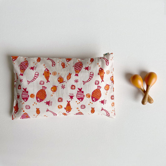GIFT SET - ORGANIC FISH PRINT KAPOK PILLOW +  MARACAS