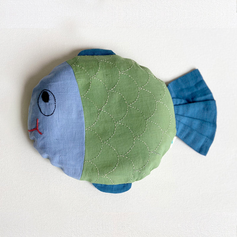 NEWBORN GIFT SET - ORGANIC MUSTARD SEED FISH PILLOW + MARACAS