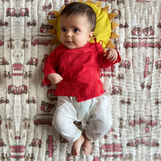 UNISEX ORGANIC RED ANGRAKHA  +  WHITE PANTS