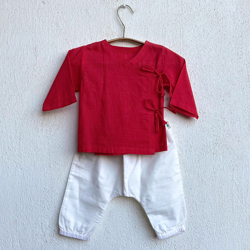 UNISEX ORGANIC RED ANGRAKHA  +  WHITE PANTS