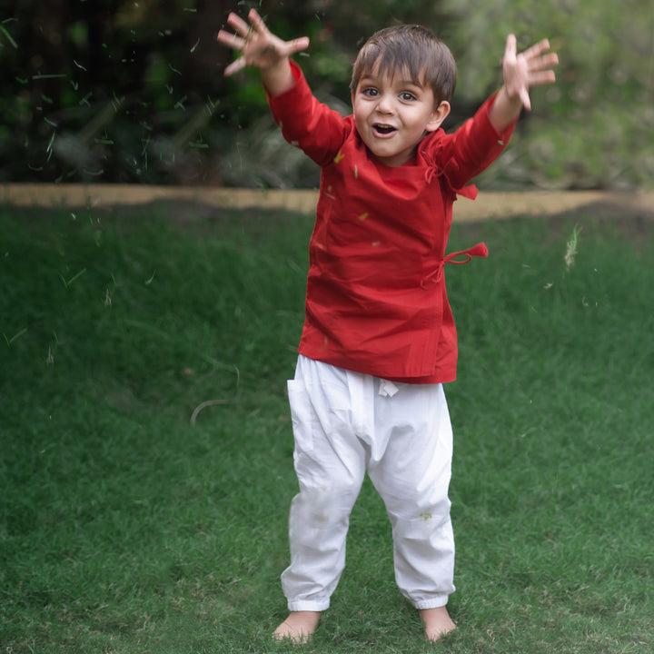 UNISEX ORGANIC RED ANGRAKHA  +  WHITE PANTS