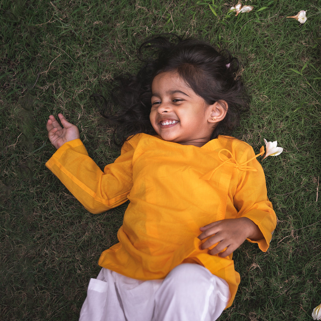 UNISEX ORGANIC YELLOW ANGRAKHA  +  WHITE PANTS