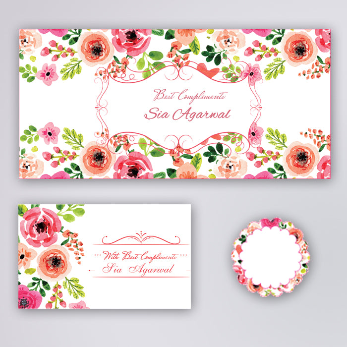 PERSONALISED GIFT ENVELOPES, CARDS & STICKERS COMBO -  WATERCOLOR, SET OF 130