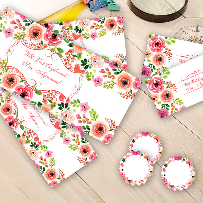 PERSONALISED GIFT ENVELOPES, CARDS & STICKERS COMBO -  WATERCOLOR, SET OF 130