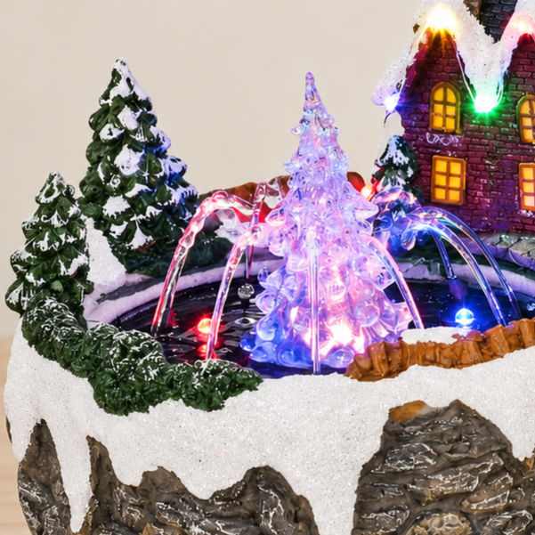 Water Fountain Santa Sleigh Christmas Village