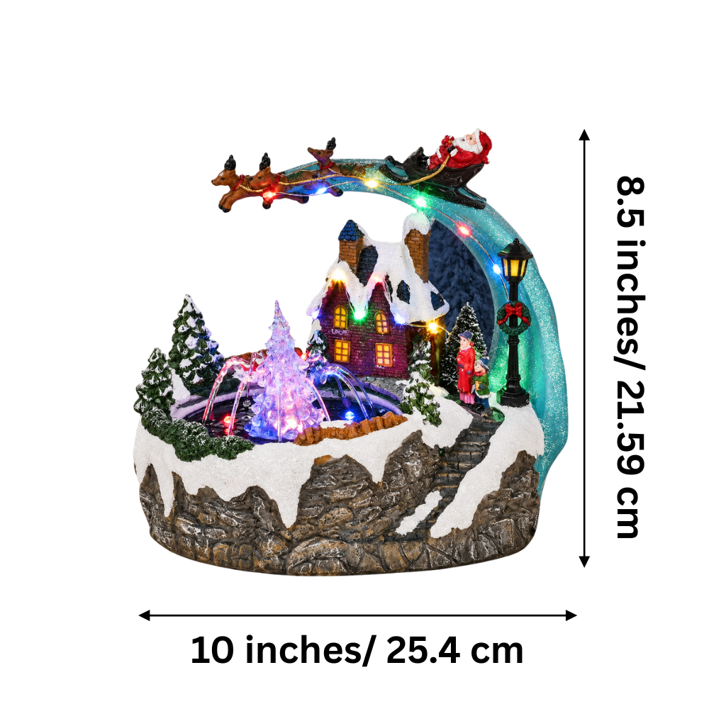 Water Fountain Santa Sleigh Christmas Village