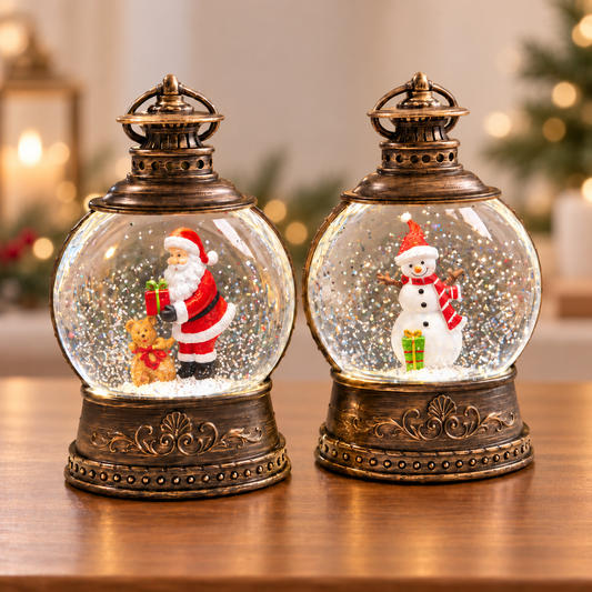 Water Light Carols - Santa & Snowman's Snowglobe - Set of 2