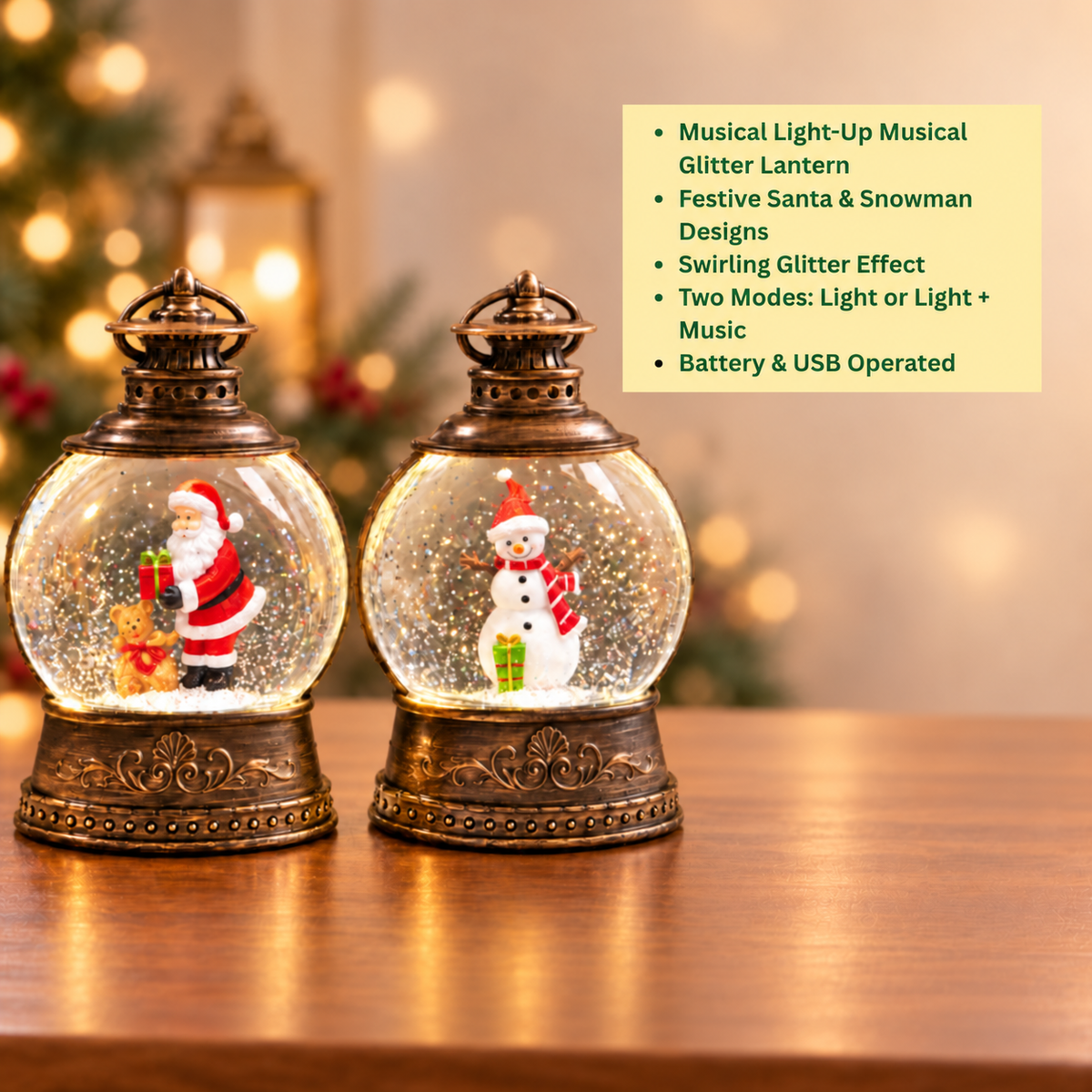 Water Light Carols - Santa & Snowman's Snowglobe - Set of 2