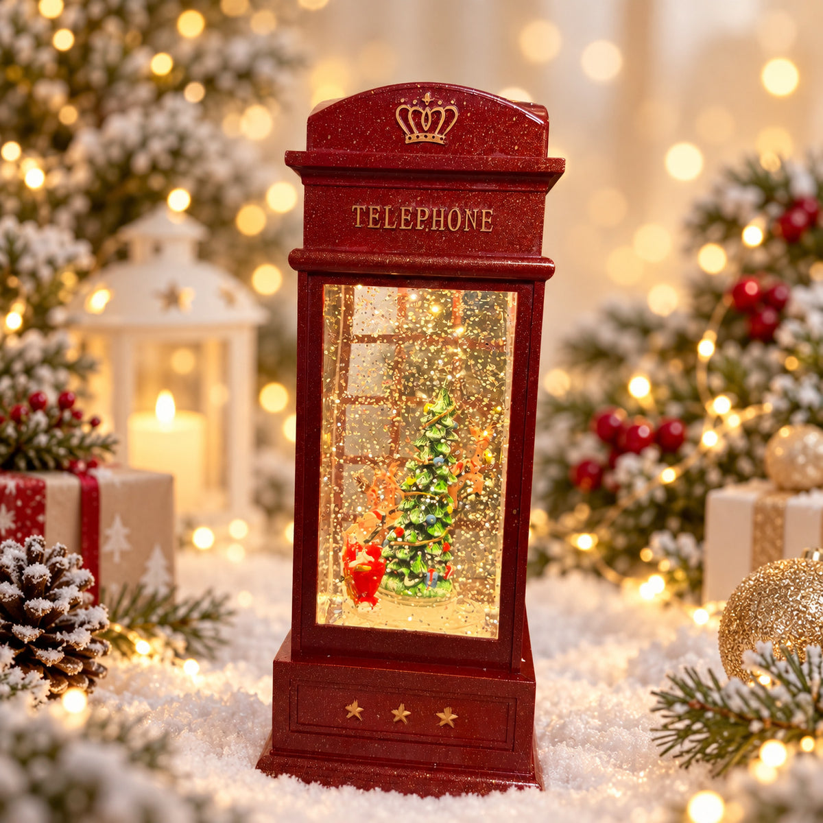 Water Light Carols - Rotating Santa Sleigh Telephone Booth