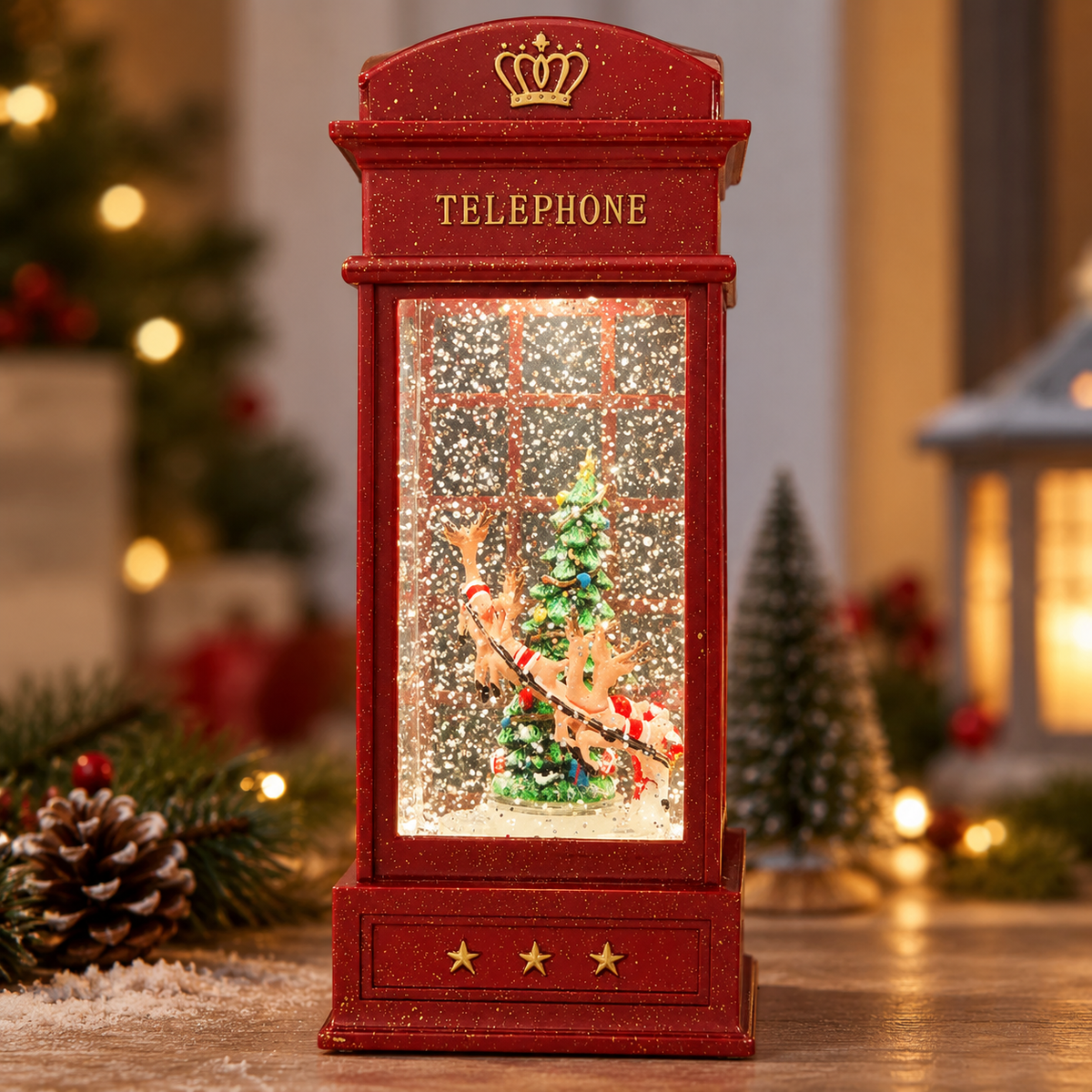 Water Light Carols - Rotating Santa Sleigh Telephone Booth