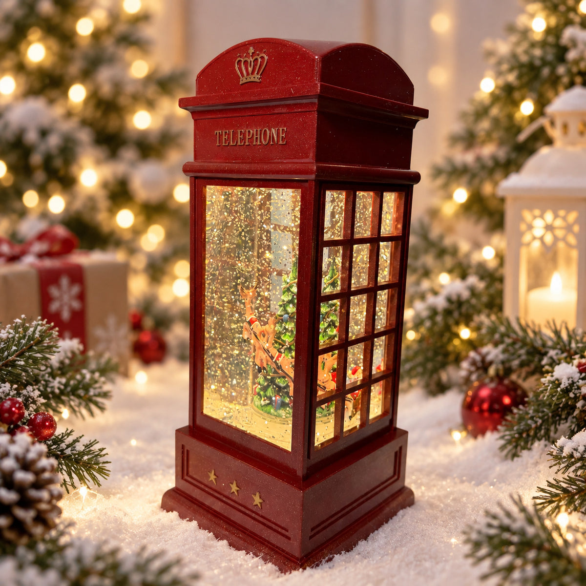 Water Light Carols - Rotating Santa Sleigh Telephone Booth