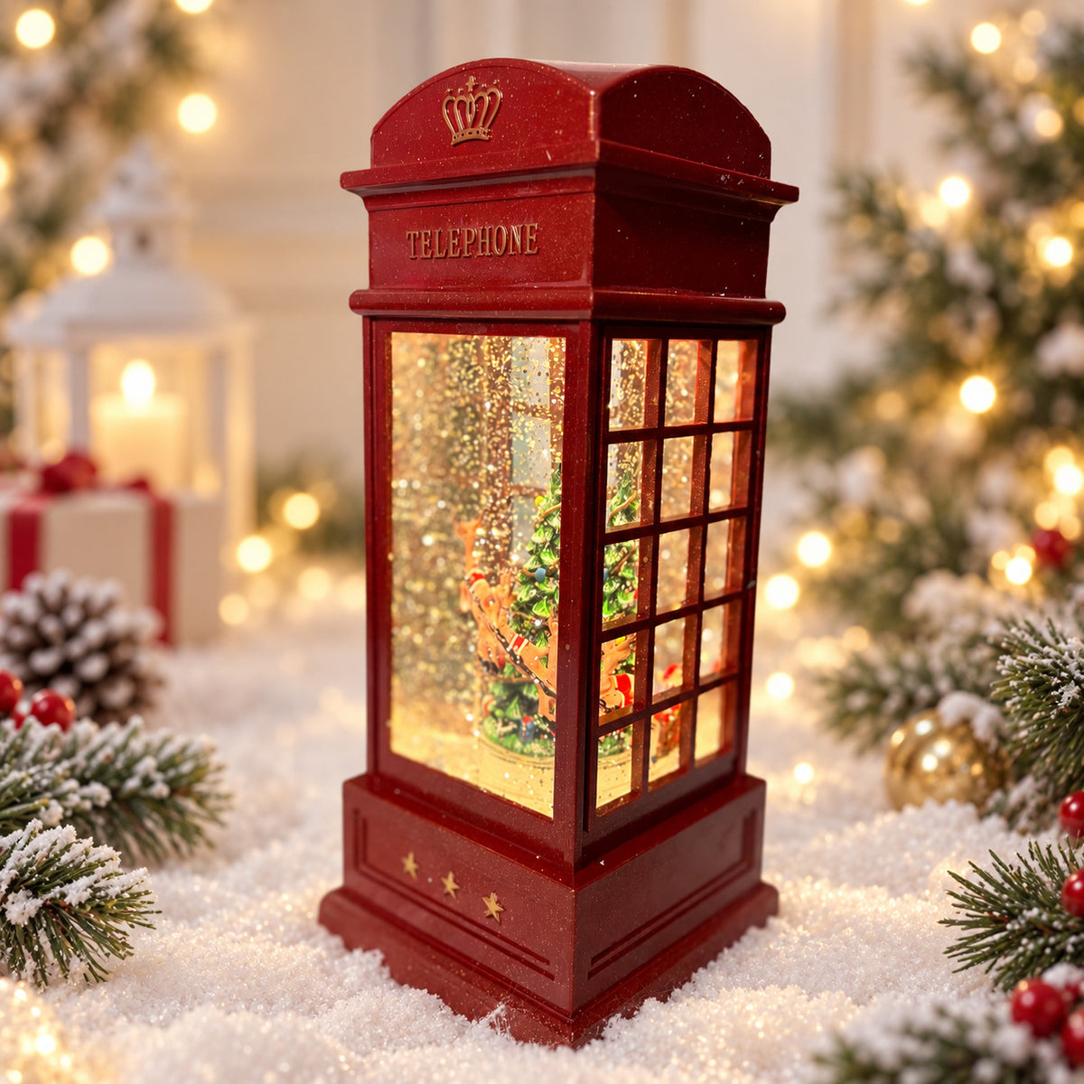 Water Light Carols - Rotating Santa Sleigh Telephone Booth