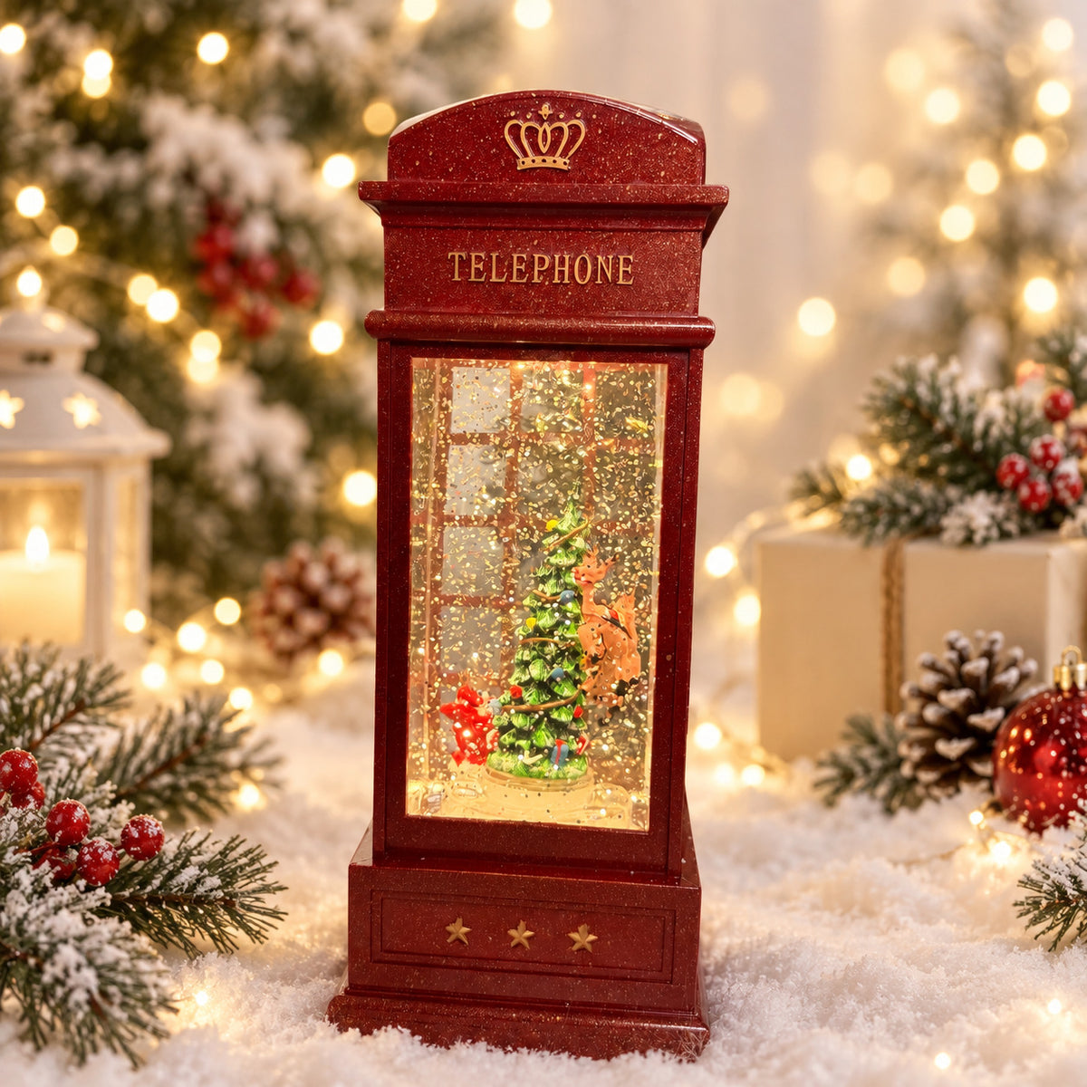 Water Light Carols - Rotating Santa Sleigh Telephone Booth