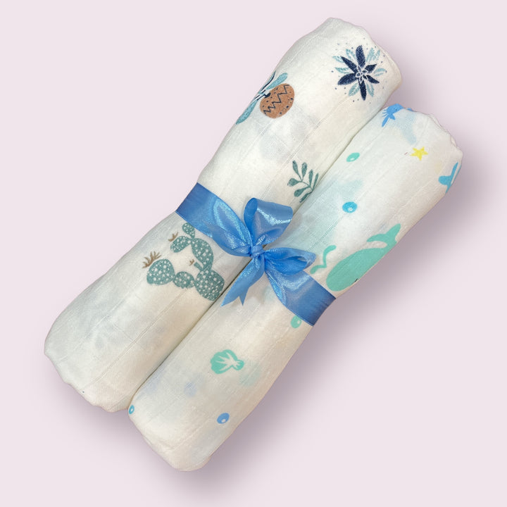 Whale & Leaf Muslin Swaddles - Set of 2