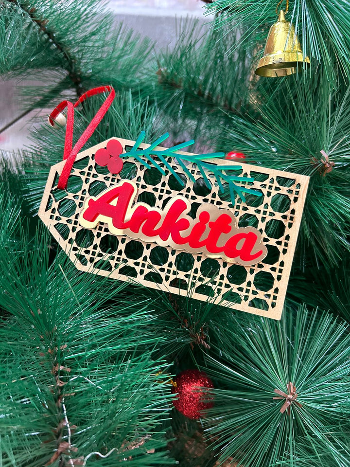 Babble Wrap Rattan Tag Ornament - Six-sided