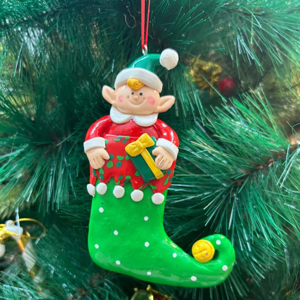 Babble Wrap Elf with a Gift Ornament