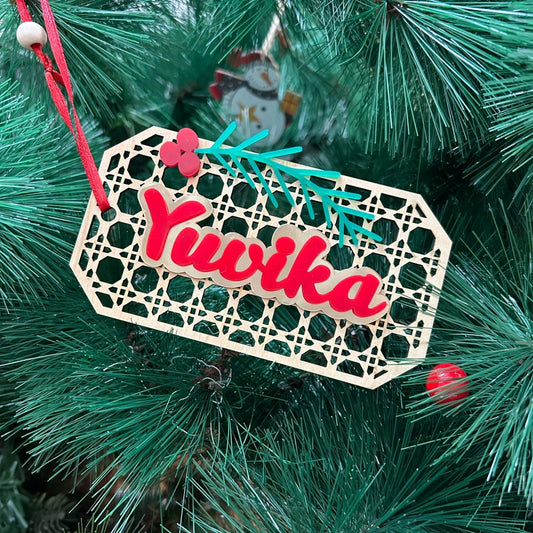 Babble Wrap Rattan Tag Ornament - Ten-sided