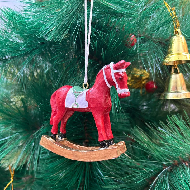 Babble Wrap Red Rocking Horse Ornament