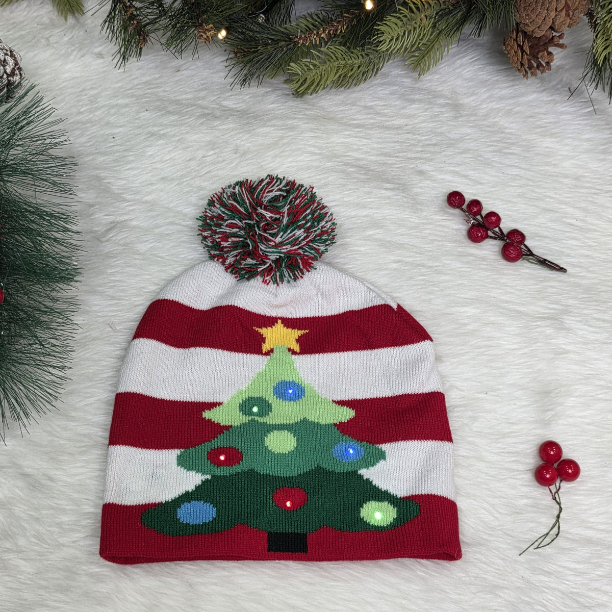 Twinkling Tree Knit LED Beanie
