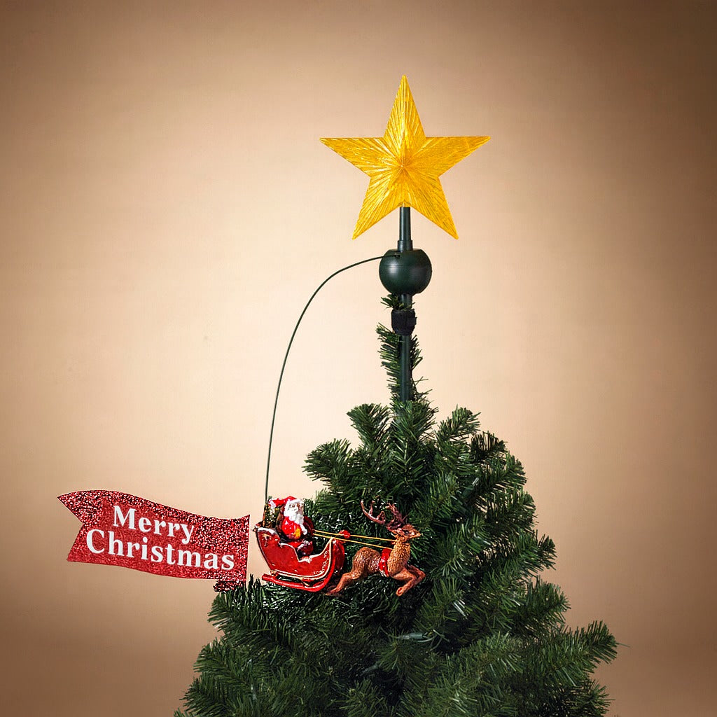 Animated Santa's Sleigh Ride Tree Topper with Banner