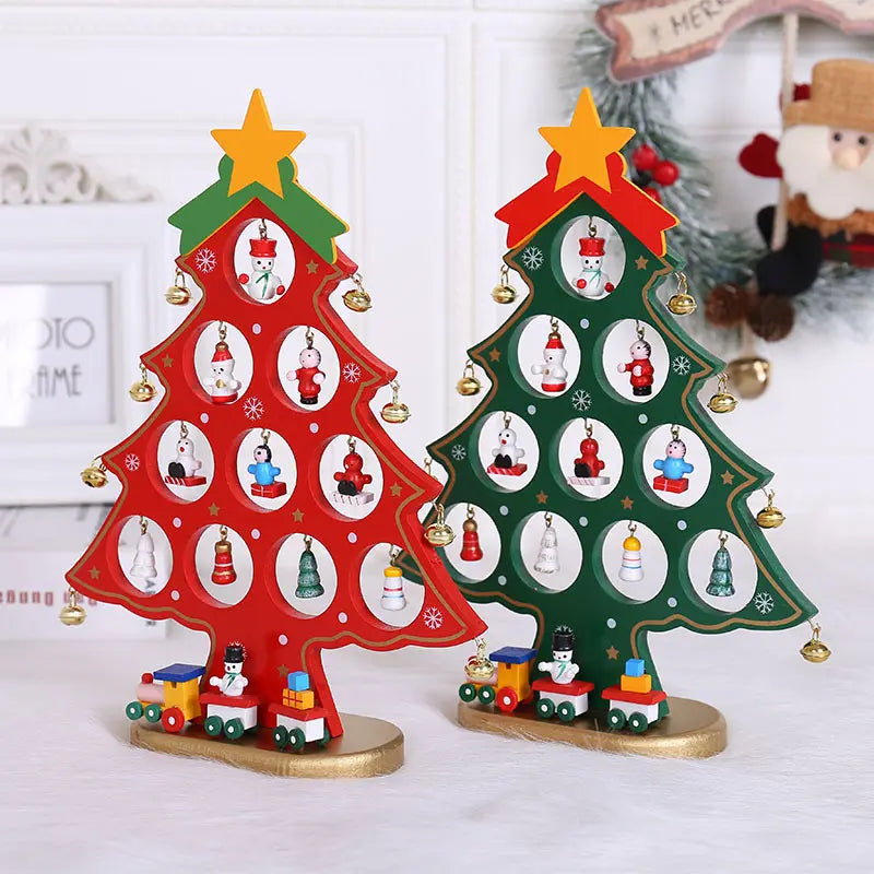 Babble Wrap Wooden DIY Merry Mistletoe Tabletop Tree With 21 Ornaments (Set of Two)