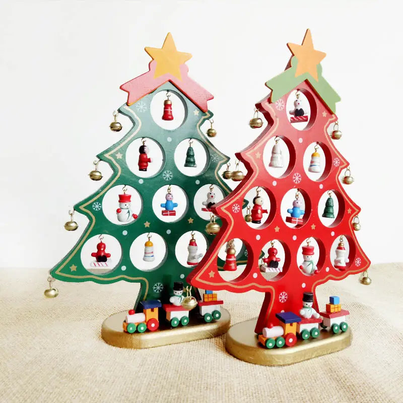 Babble Wrap Wooden DIY Merry Mistletoe Tabletop Tree With 21 Ornaments (Set of Two)