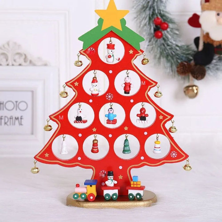 Babble Wrap Wooden DIY Merry Mistletoe Tabletop Tree With 21 Ornaments (Red)