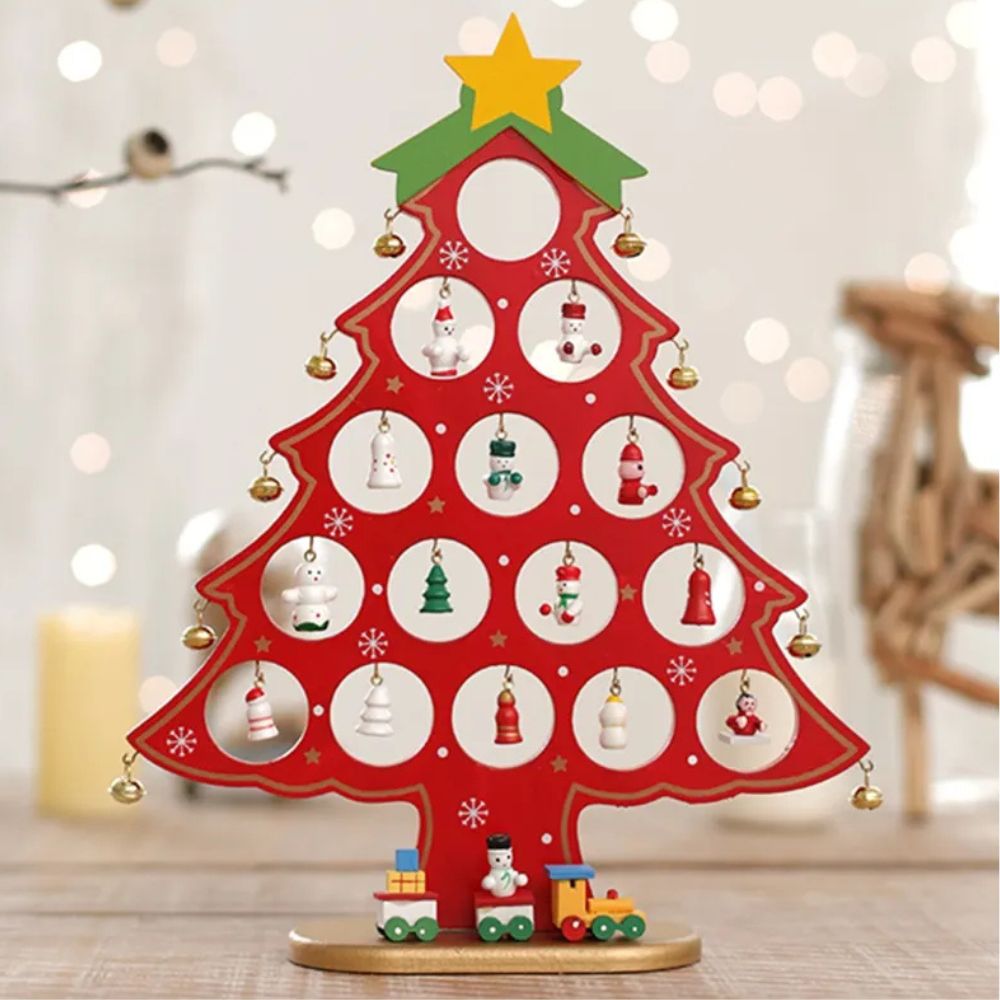 Babble Wrap Wooden DIY Merry Mistletoe Tabletop Tree With 21 Ornaments (Red)