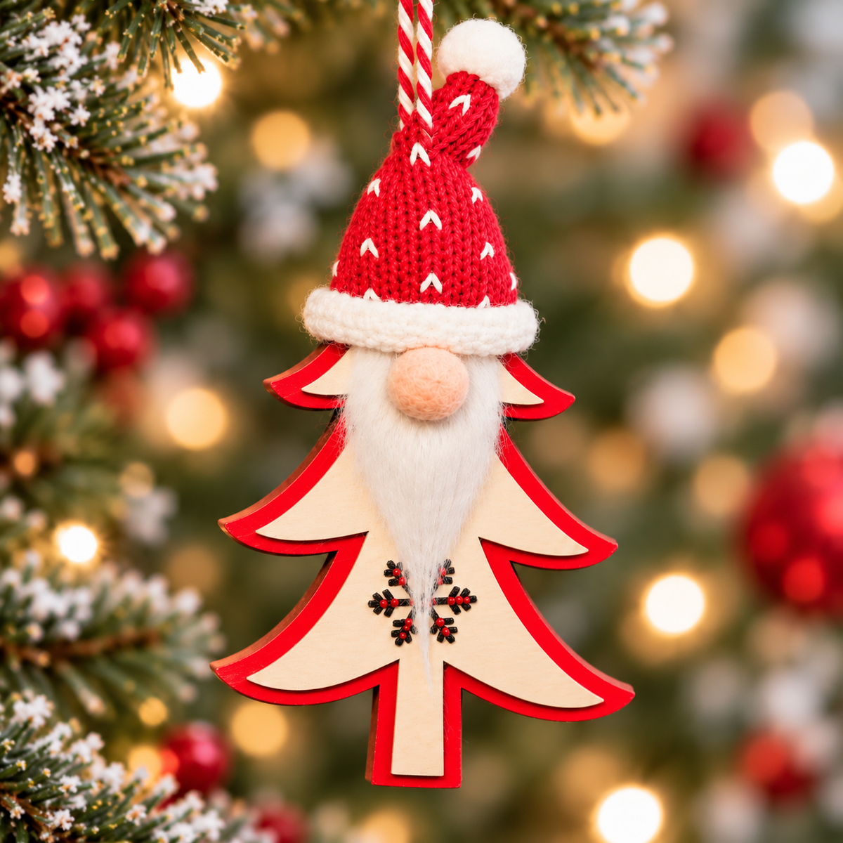 Wooden Santa Gnome Ornament
