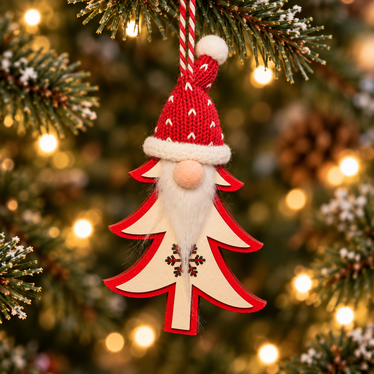 Wooden Santa Gnome Ornament