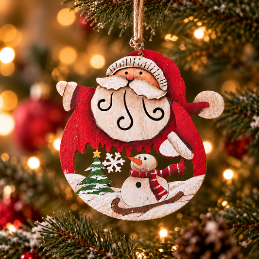 Wooden Sleigh Ornament - Santa