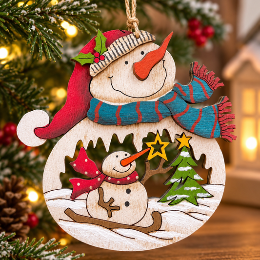 Wooden Sleigh Ornament - Snowman